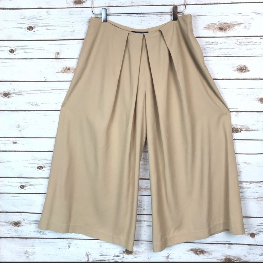 Brooks Brothers wide leg silk palazzo cropped ankle tan beige flowy pants NEW